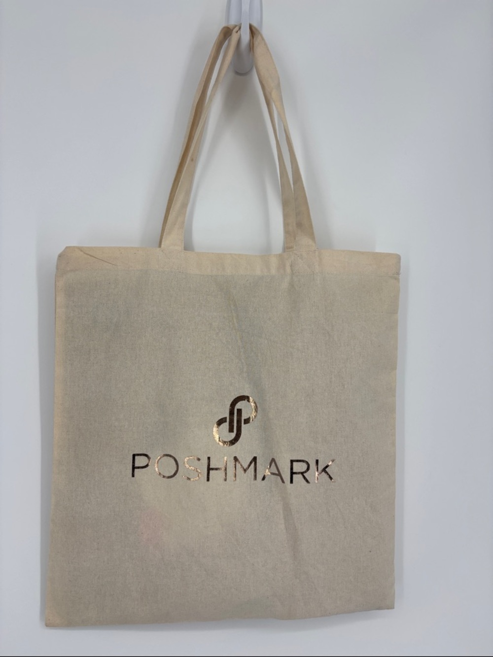 Poshmark Canvas Tote Bag with Gold Logo - Natural